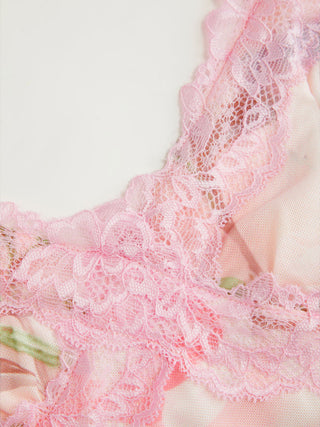 Mesh Floral V-neck Ruffle Sleeve Lace Trim A-line Mini Dress