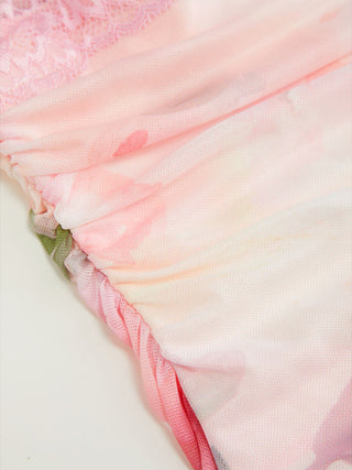 Mesh Floral V-neck Ruffle Sleeve Lace Trim A-line Mini Dress