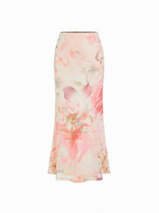 Floral Lace Trim Top and Maxi Skirt Set