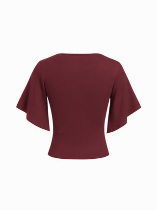V-neck Ruched Short Bell Sleeve Top