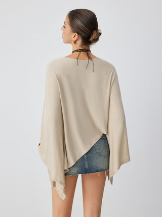 Boat Neck Batwing Long Sleeve Asymmetrical Blouse