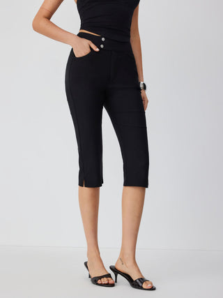 Low Rise Metal Button Straight Leg Capris
