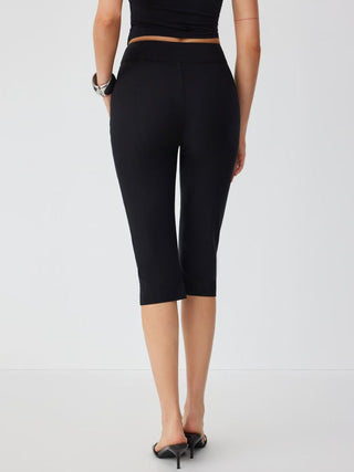 Low Rise Metal Button Straight Leg Capris