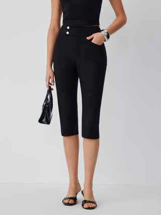 Low Rise Metal Button Straight Leg Capris