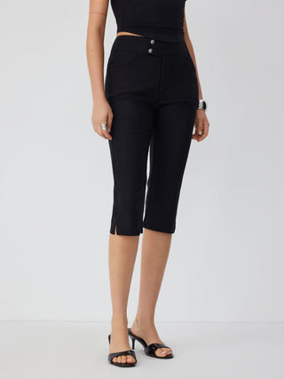 Low Rise Metal Button Straight Leg Capris