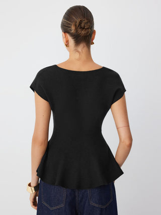 Jersey V-neck Short Sleeve Ruffle Hem Top