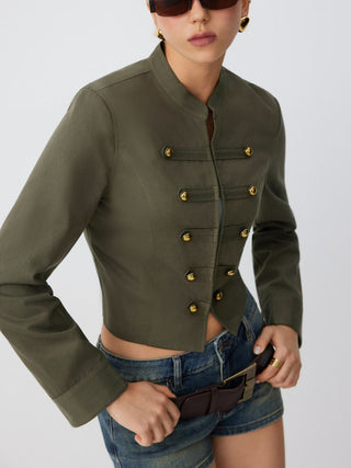 Cotton-blend Stand Collar Metal Detail Jacket