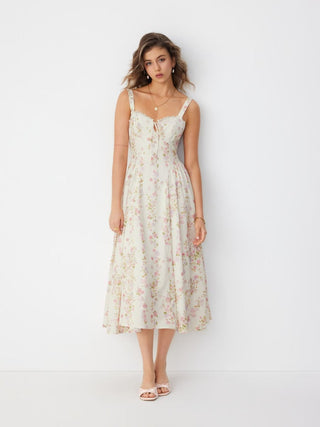 Floral Sculptural Sweetheart Neck Lace Trim Bowknot A-line Maxi Dress