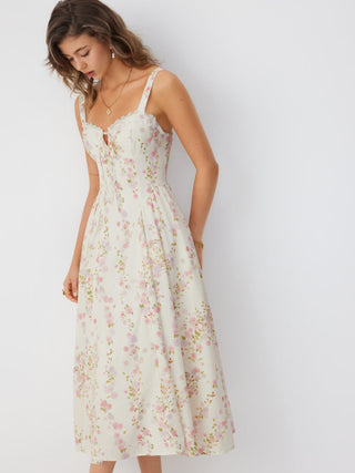 Floral Sculptural Sweetheart Neck Lace Trim Bowknot A-line Maxi Dress