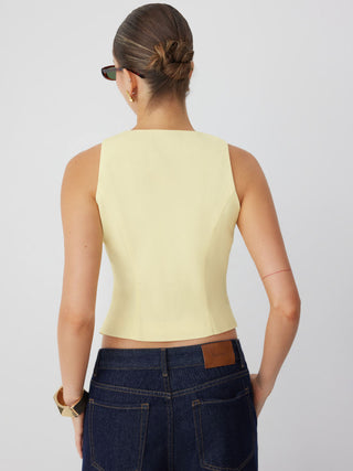 Linen-blend Sweetheart Asymmetrical Bowknot Blazer Vest