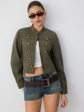 Cotton-blend Stand Collar Metal Detail Jacket