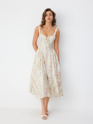 Floral Sculptural Sweetheart Neck Lace Trim Bowknot A-line Maxi Dress