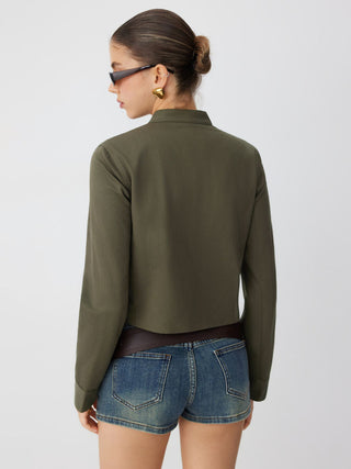 Cotton-blend Stand Collar Metal Detail Jacket