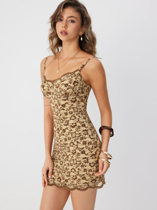 Lace Flocking Sweetheart Bodycon Mini Dress