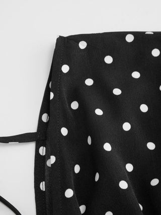 Polka Dot V-neck Cloak Sleeve Wrap Shirred Mid Rise Oversized Romper