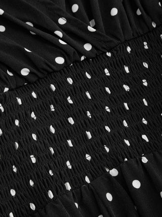 Polka Dot V-neck Cloak Sleeve Wrap Shirred Mid Rise Oversized Romper