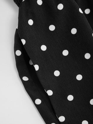 Polka Dot V-neck Cloak Sleeve Wrap Shirred Mid Rise Oversized Romper