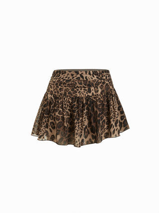 Chiffon Chiffon Draped Leopard Graphic Cami Top & Mid Rise Tiered Mini Skirt Set For Party/Clubbing Vacation