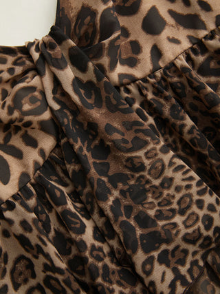 Chiffon Chiffon Draped Leopard Graphic Cami Top & Mid Rise Tiered Mini Skirt Set For Party/Clubbing Vacation