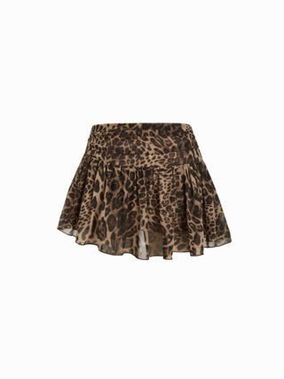 Chiffon Chiffon Draped Leopard Graphic Cami Top & Mid Rise Tiered Mini Skirt Set For Party/Clubbing Vacation