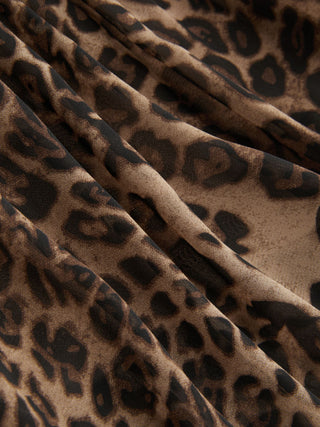 Chiffon Chiffon Draped Leopard Graphic Cami Top & Mid Rise Tiered Mini Skirt Set For Party/Clubbing Vacation
