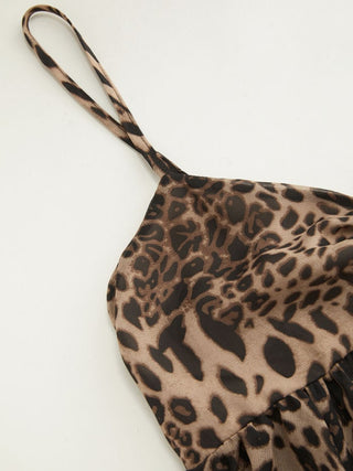 Chiffon Chiffon Draped Leopard Graphic Cami Top & Mid Rise Tiered Mini Skirt Set For Party/Clubbing Vacation