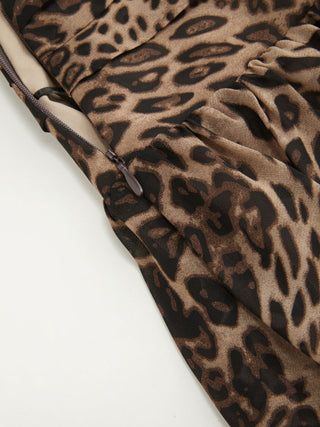 Chiffon Chiffon Draped Leopard Graphic Cami Top & Mid Rise Tiered Mini Skirt Set For Party/Clubbing Vacation