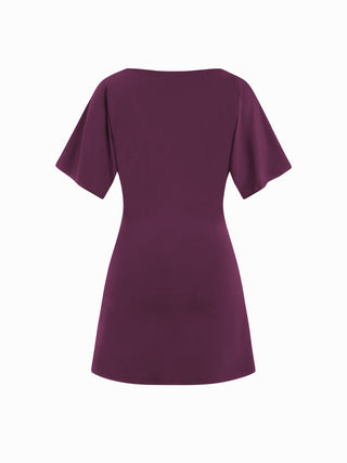 Boat Neck Short Sleeve Ruched A-line Mini Dress