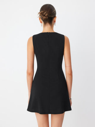 Boat Neck Cut Out Rhinestone Bowknot A-line Mini Dress
