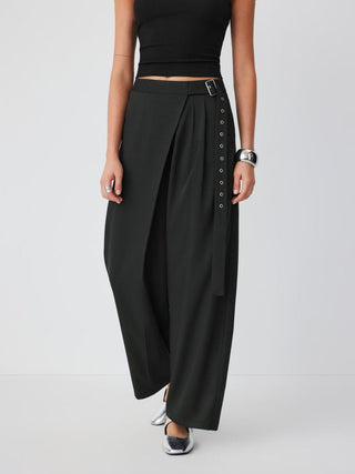 Mid Rise Wide Leg Trousers with Buckle