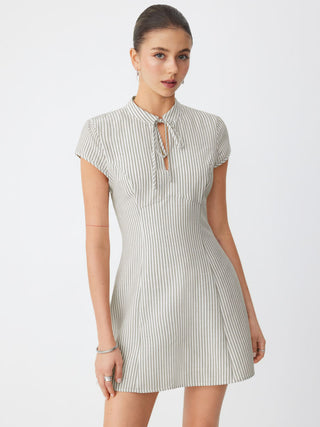 Mandarin Collar Stripe Short Dress