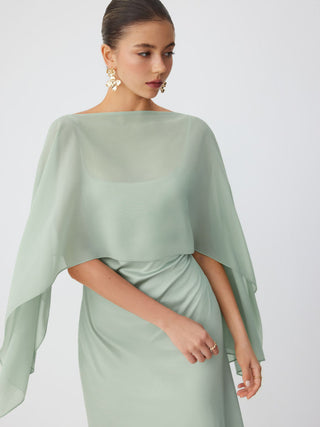 Satin Off-shoulder Cloak Sleeve Wrap Mermaid Maxi Dress