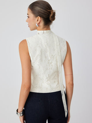 Lace U-Neckline Floral Button Blazer Vest