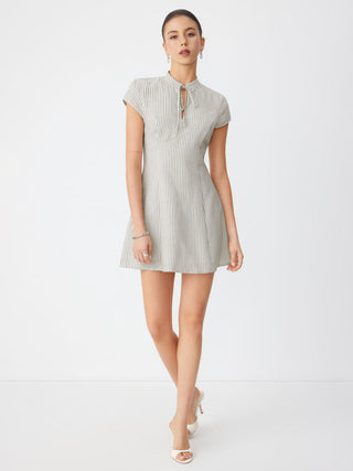 Mandarin Collar Stripe Short Dress