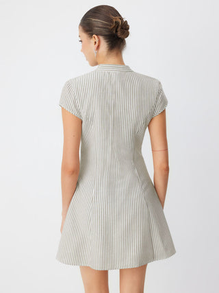 Mandarin Collar Stripe Short Dress