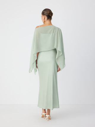 Satin Off-shoulder Cloak Sleeve Wrap Mermaid Maxi Dress