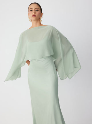 Satin Off-shoulder Cloak Sleeve Wrap Mermaid Maxi Dress