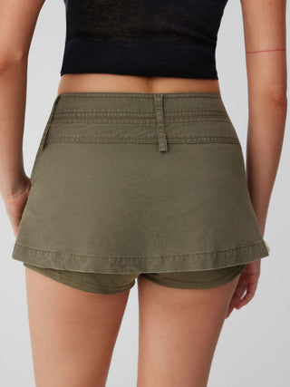 Cotton-blend Low Rise Metal Detail Button A-line Mini Skort