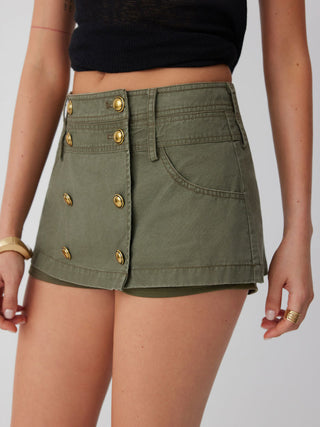 Cotton-blend Low Rise Metal Detail Button A-line Mini Skort