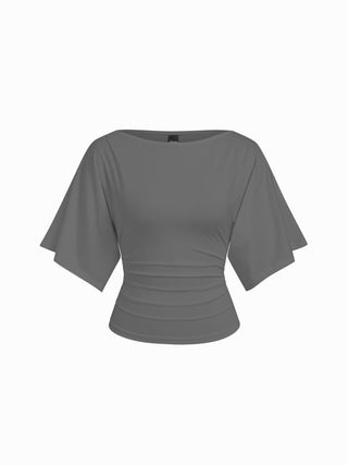 Modal-blend Boat Neck Short Sleeve Cut Out Ruched Top