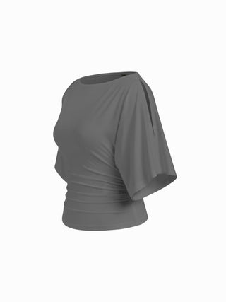 Modal-blend Boat Neck Short Sleeve Cut Out Ruched Top
