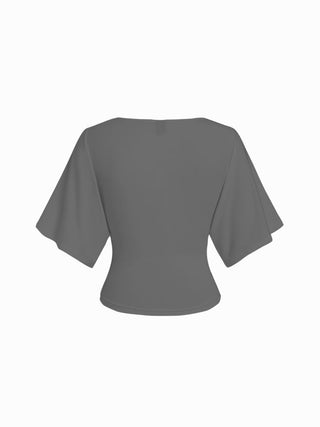Modal-blend Boat Neck Short Sleeve Cut Out Ruched Top