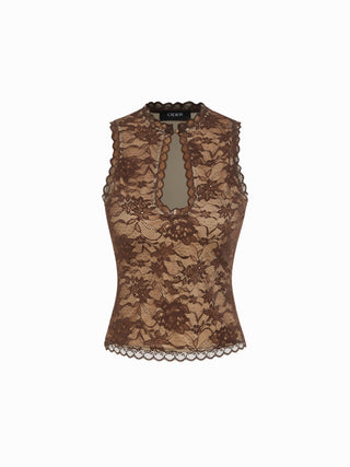 Lace Cut Out Halter Neck Top & Low Rise A-line Mini Skirt Set