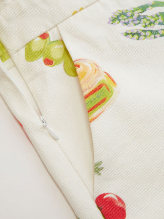 Cotton Color-Blocking Fruit Graphic Mid Rise Romper