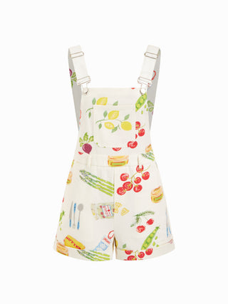 Cotton Color-Blocking Fruit Graphic Mid Rise Romper