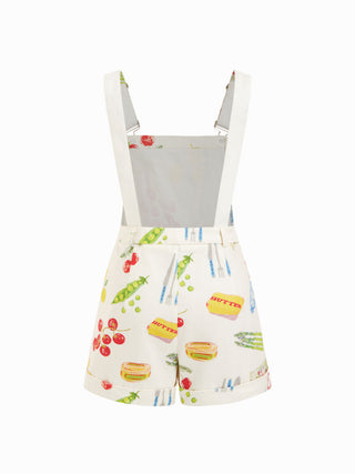 Cotton Color-Blocking Fruit Graphic Mid Rise Romper