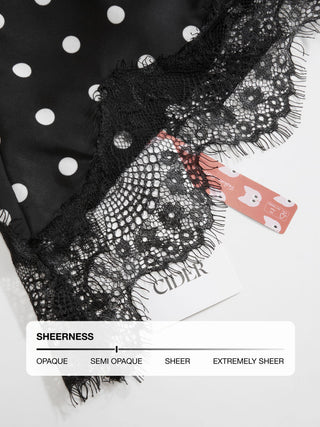 Satin Low Rise Polka Dot Lace Trim Asymmetrical Hem Mini Skirt