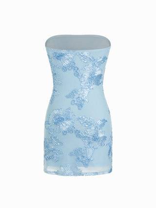 Floral Jacquard Strapless Mini Dress