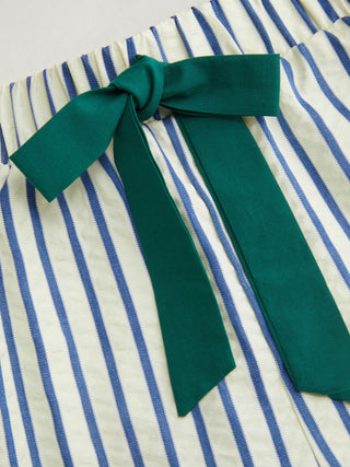 Cotton-blend Mid Rise Striped Bowknot Shorts