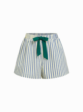 Cotton-blend Mid Rise Striped Bowknot Shorts